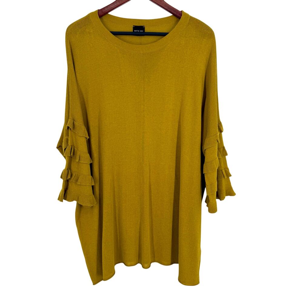 BRITTE KAI RAND Sz Medium/Large 2 Mustard Yellow Wearable Art Blouse Shirt Top